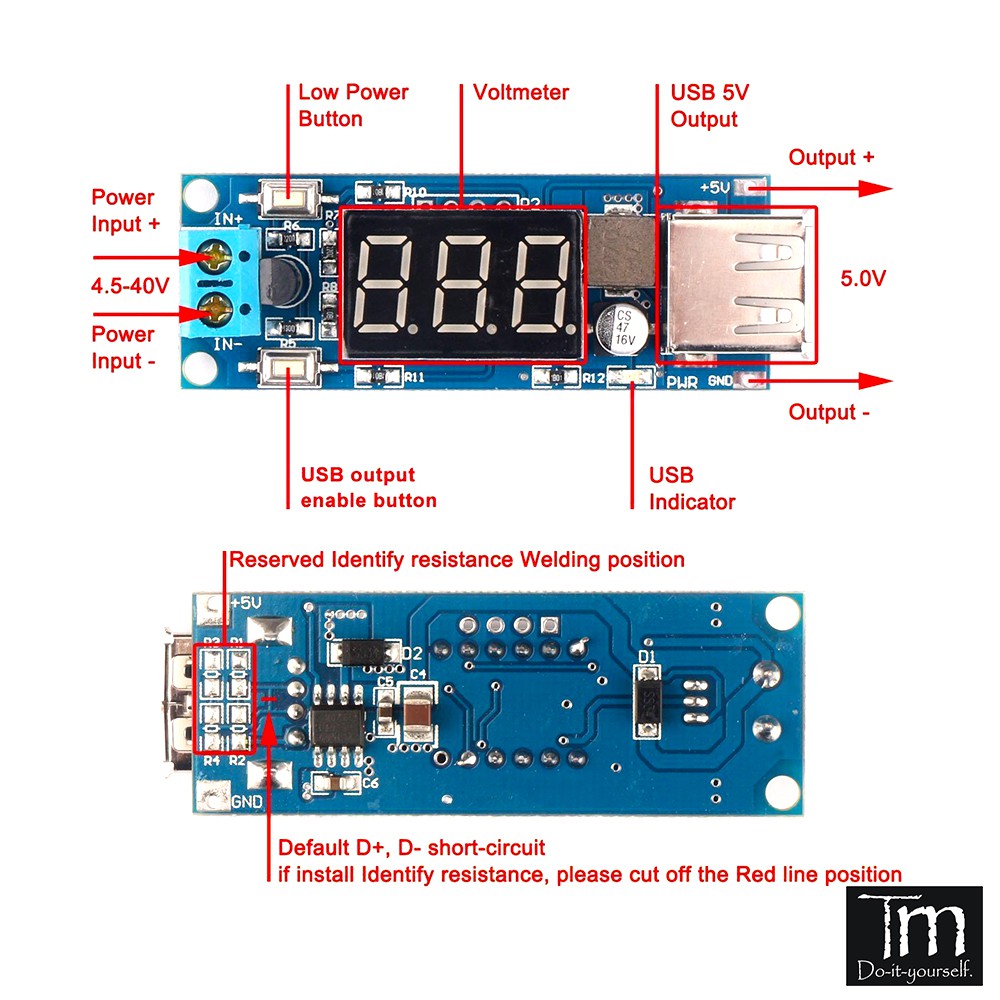 Mạch Hạ Áp Hiển Thị Led Cổng USB 5V-2A