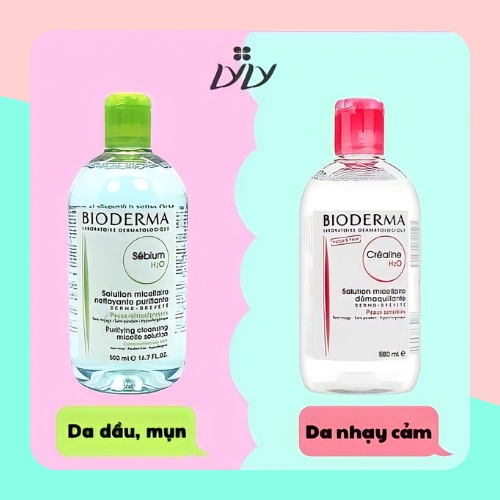 Nước tẩy trang Bioderma  500ml xanh hồng chính hãng Lyly cosmetics