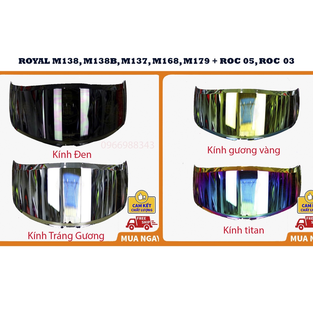 Kính gắn mũ bảo hiểm dòng nón ROYAL M138B, M179, M168 và ROC 03,ROC 05