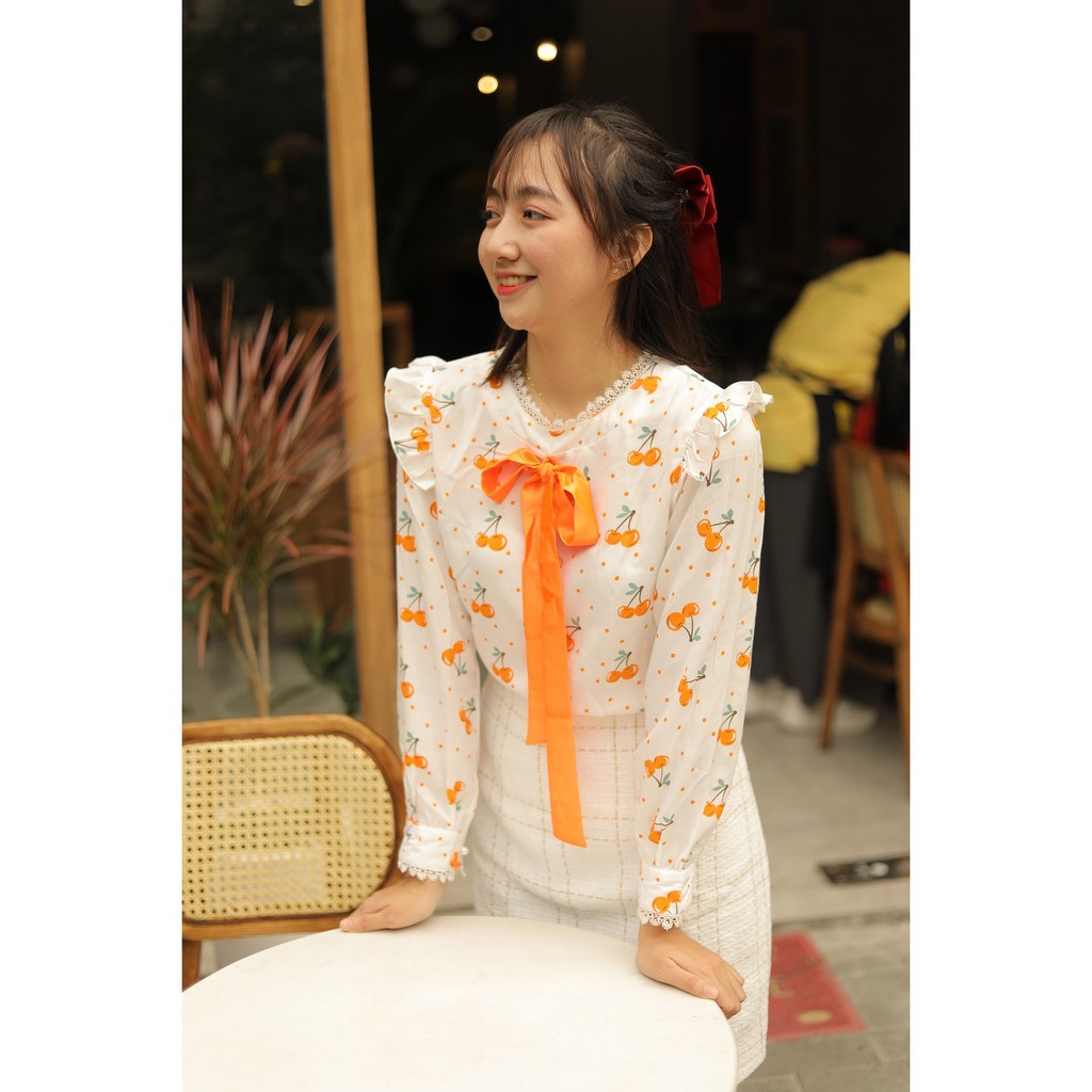 áo chery cam viền ren nơ siêu xinh