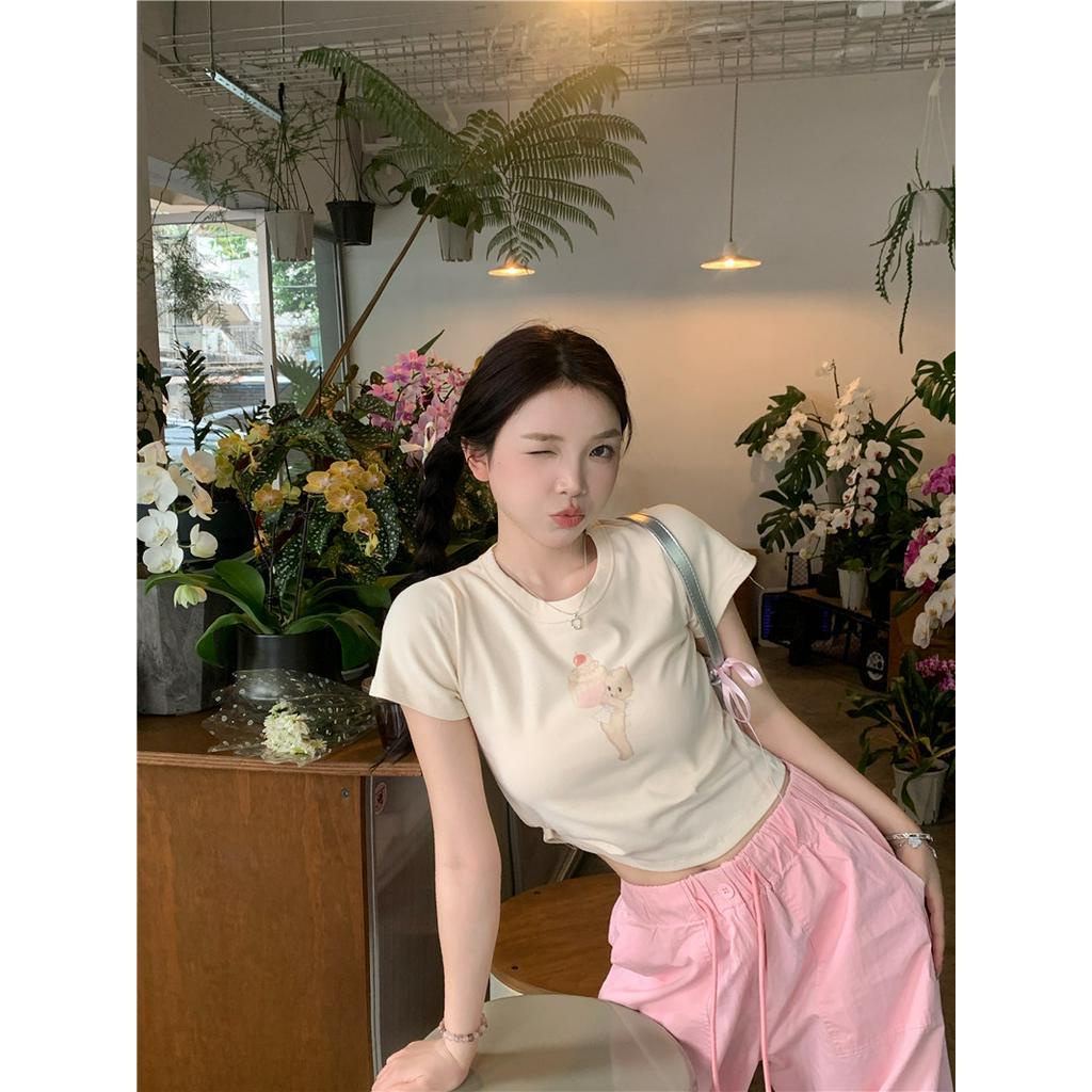 Áo Thun Tay Ngắn Trễ Vai In Hình Bánh Ngọt Ngào Và Thiên Thần Nhỏ Dễ Thương Cho Nữ