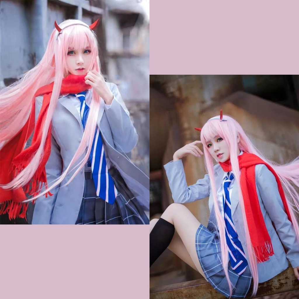 Wig/tóc giả cosplay Zero Two 02 002 darling in the franxx màu hồng nhạt 100cm