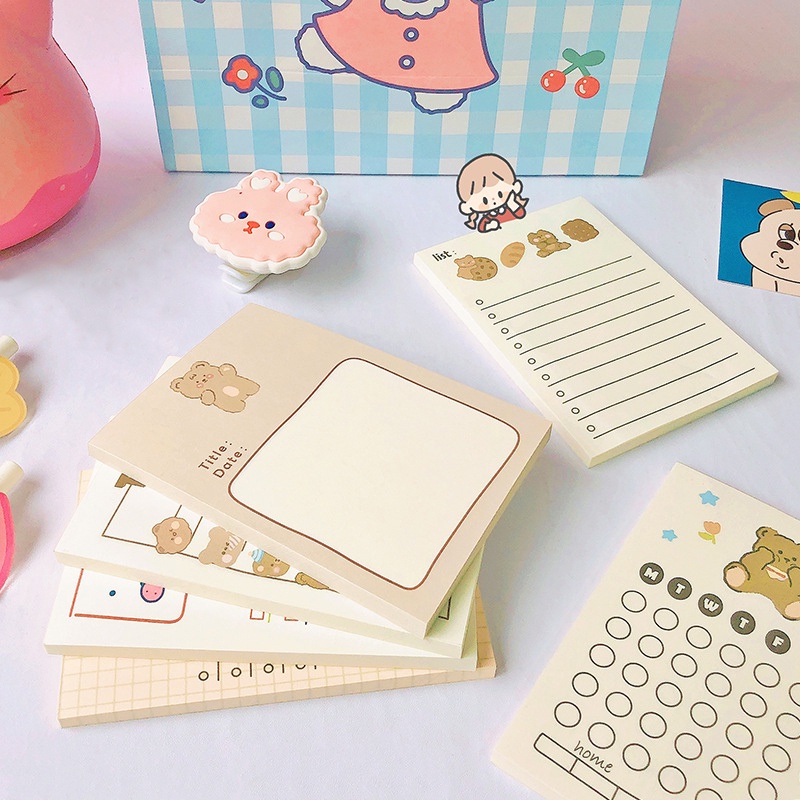 Gấu dễ thương 50 tờ Ghi chú dính Ghi chú Danh sách việc cần làm Văn phòng phẩm Văn phòng phẩm Ghi chú Dính