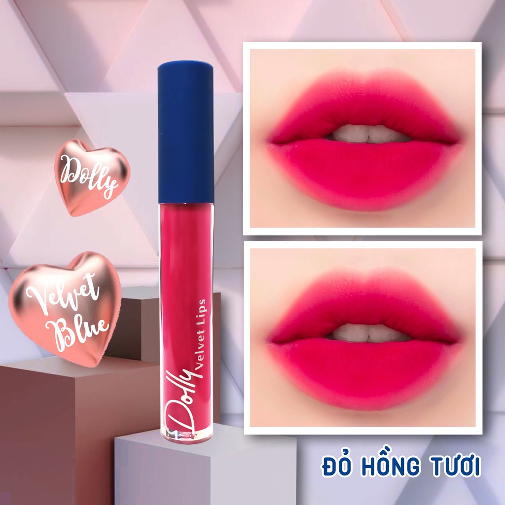 Mua 1 Tặng 1 dưỡng môi [Đỏ Hồng Tươi ] Son Cao Cấp Dolly Velvet Lips Blue Classic 2020