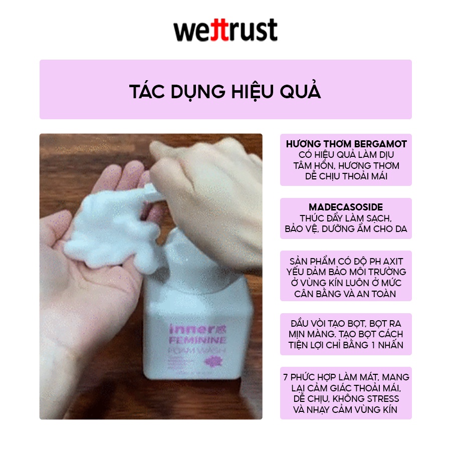 Dung Dịch Vệ Sinh Phụ Nữ Dạng Bọt WETTRUST INNER GARM Feminine Foam Wash 200ml