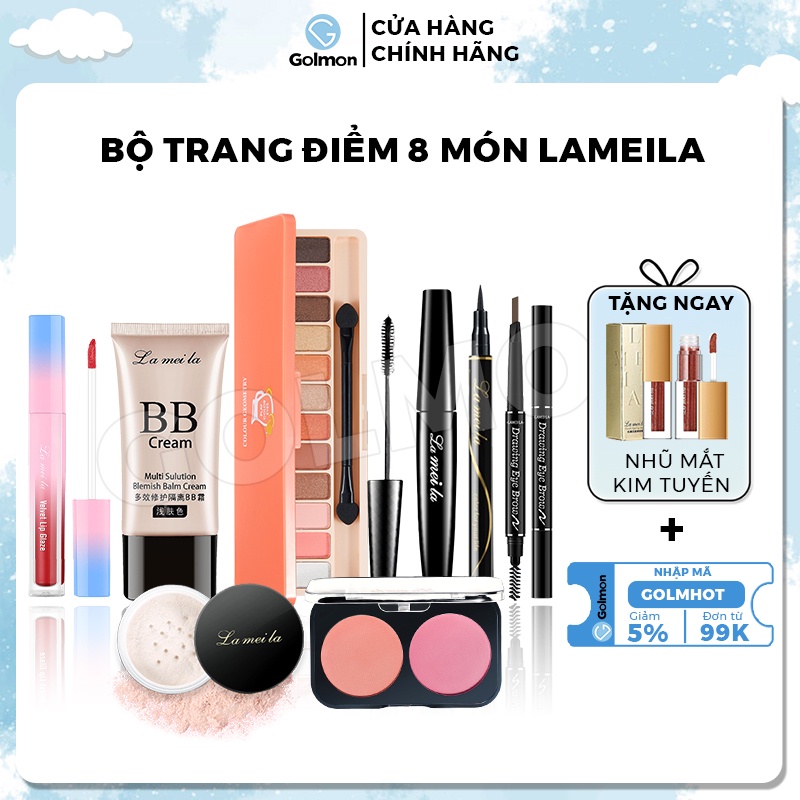 Bộ trang điểm Lameila 8 món tiện lợi bộ trang điểm cá nhân đầy đủ makeup sang chảnh Golmon