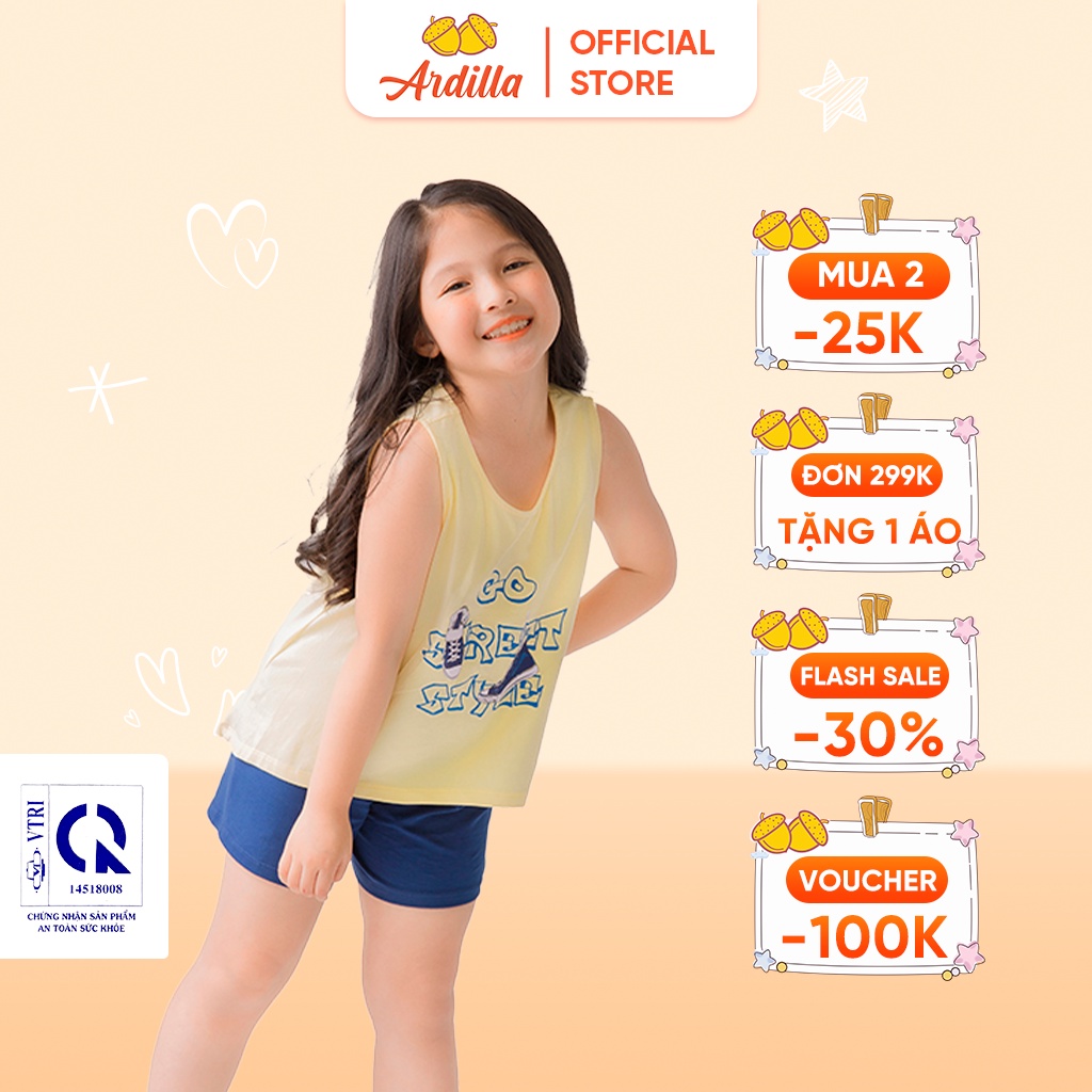 Bộ Quần Áo Ba Lỗ Bé Gái Mặc Nhà ARDILLA Chất Vải Cotton Thoáng Mát, Màu Sắc Tươi Sáng Cho Bé 8-13 Tuổi T91GSS20