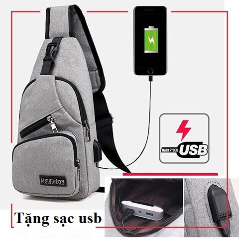 Túi Đeo Chéo Nam Vải Dù Chống Nước Phong Cách Hàn Quốc Tặng kèm cổng sạc Usb