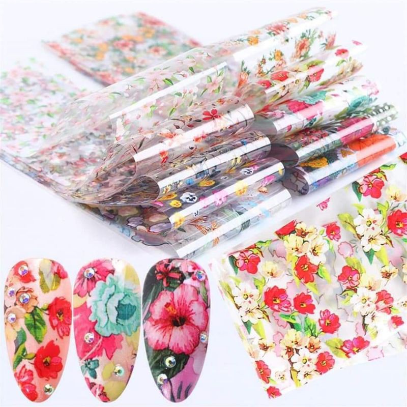 Set 10 tấm phôi hoa hoặc bướm trắng trí móng nail
