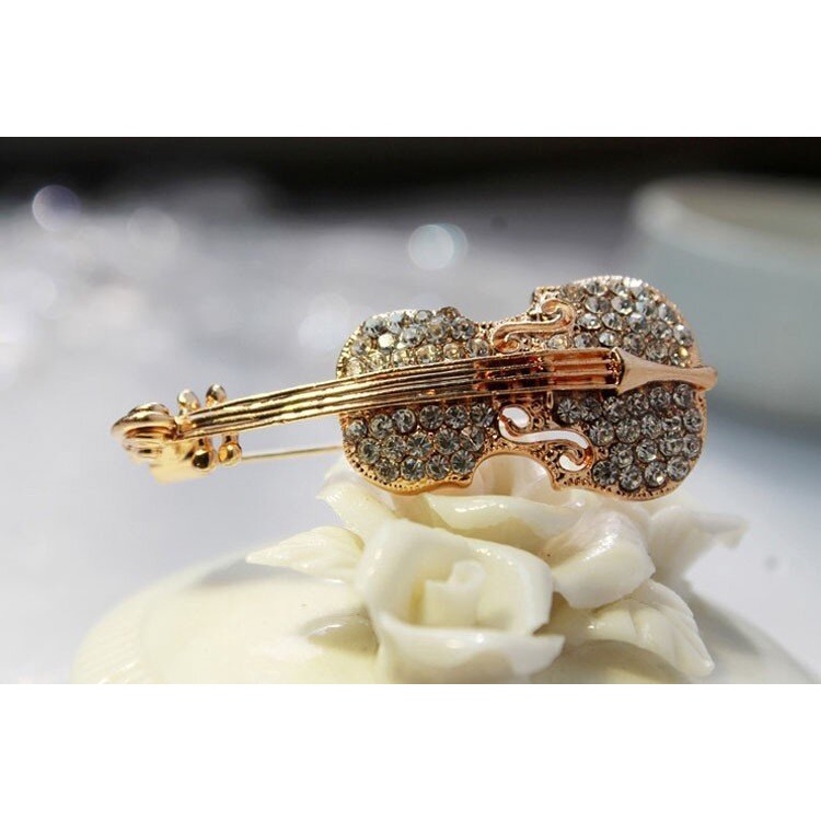 Ghim Cài Áo Hình Đàn Violin Đính Đá Nhân Tạo Thời Trang