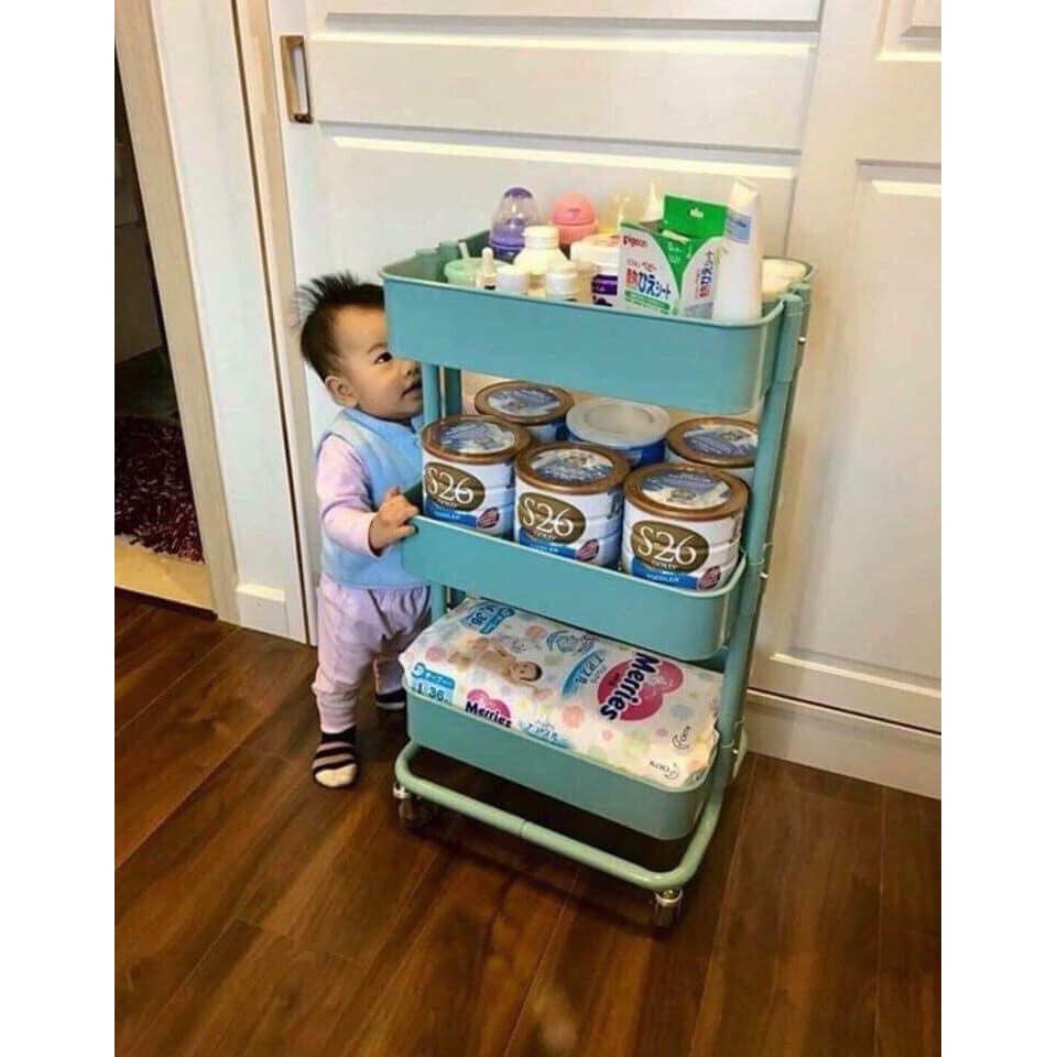 [CHÍNH HÃNG] KỆ SẮT ĐA NĂNG 3 TẦNG CÓ BÁNH XE IKEA ĐỰNG ĐỒ CHO BÉ