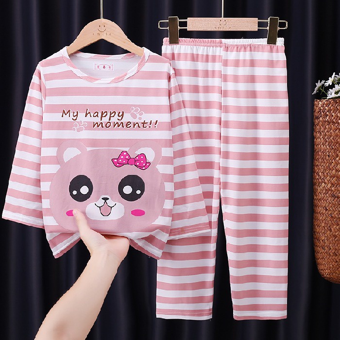 Bộ Đồ Ngủ Tay Dài Chất Liệu Cotton In Họa Tiết Hoạt Hình Dễ Thương Cho Bé