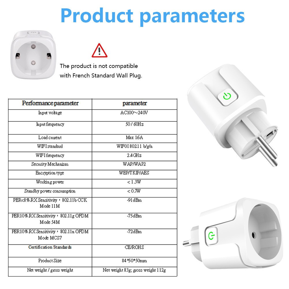 Ổ Cắm WIFI SMATRUL Thông Minh Hỗ Trợ Ứng Dụng Tuya/Google Alexa16A Điều Khiển Từ Xa