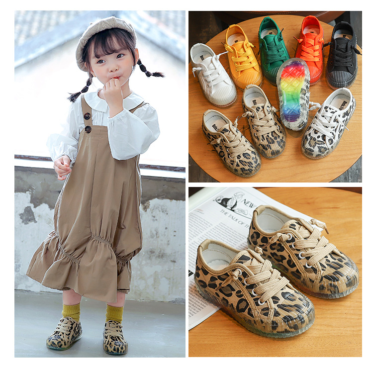 New Korean Leopard Print Children's Rainbow Sole Canvas Shoes