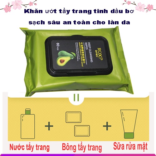 Túi 60 tờ khăn ướt tẩy trang bơ sạch sâu  an toàn cho da  mặt