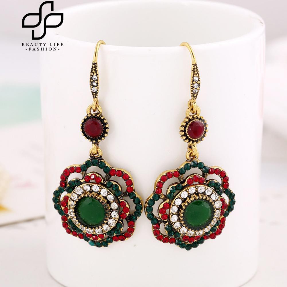 Khuyên tai dài hình hoa đính đá cho nữ