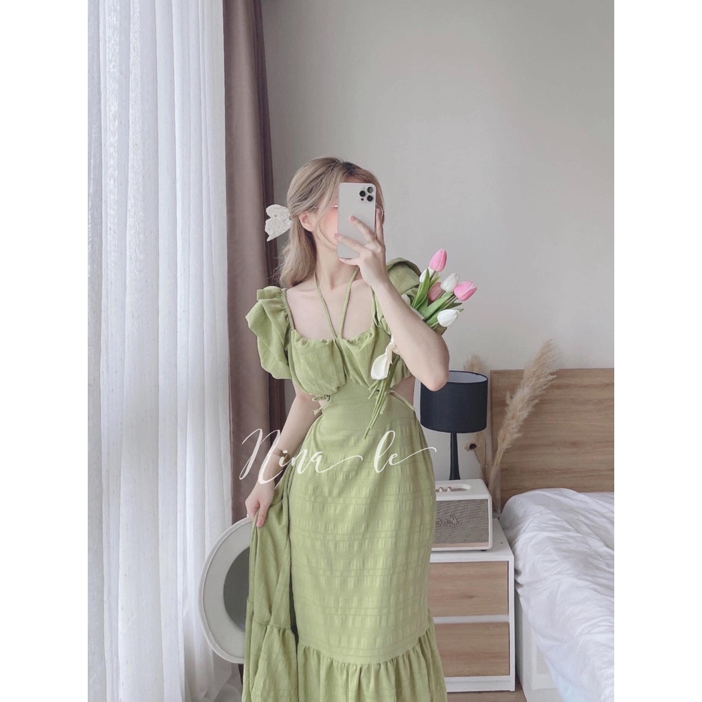 Váy yếm đũi xốp maxi có đệm ngực hở lưng thiết kế đi biển BN377