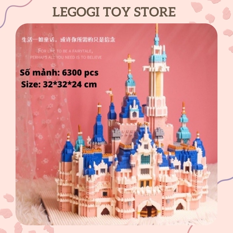 Đồ chơi xếp hình LÂU ĐÀI DISNEY màu hồng gạch nhỏ nanoblock mô hình lắp ghép lắp ráp LEGOGI