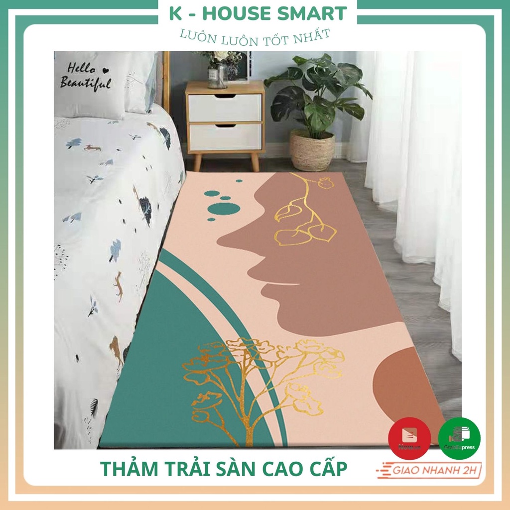 Thảm trải sàn cạnh giường phòng ngủ họa tiết dễ thương, thảm trải sàn phòng ngủ cao cấp