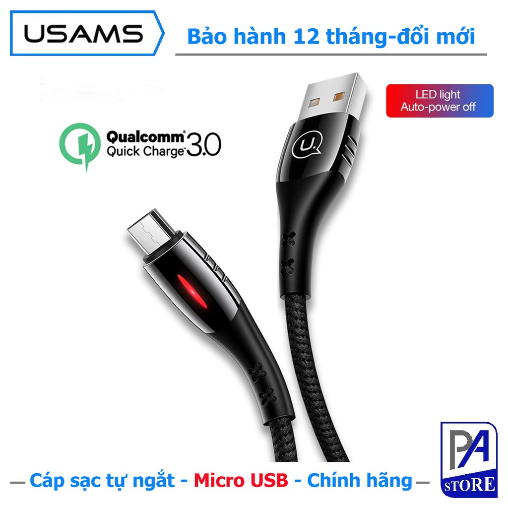 Cáp Sạc Tự Ngắt Khi Pin Đầy - Đầu Android Micro QC 3.0 - USAMS - Siêu PhẩmThế Hệ Mới