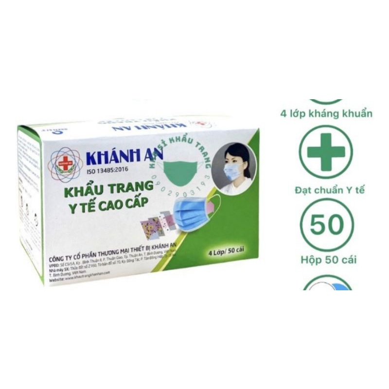 Hộp 50 cái khẩu Trang y tế 4 lớp kháng khuẩn thương hiệu Khánh An