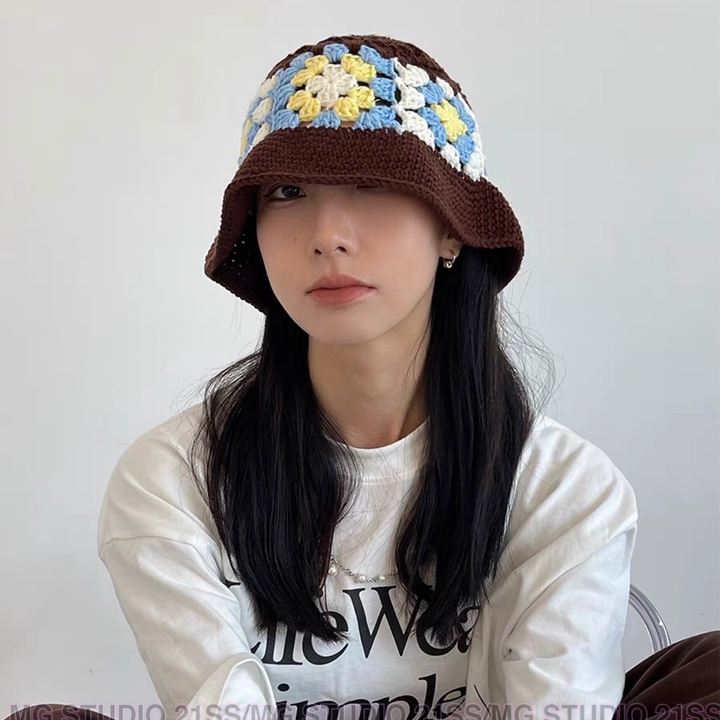 Mũ dệt kim MU GUA ZHI PIN (MG STUDIO) họa tiết hoa