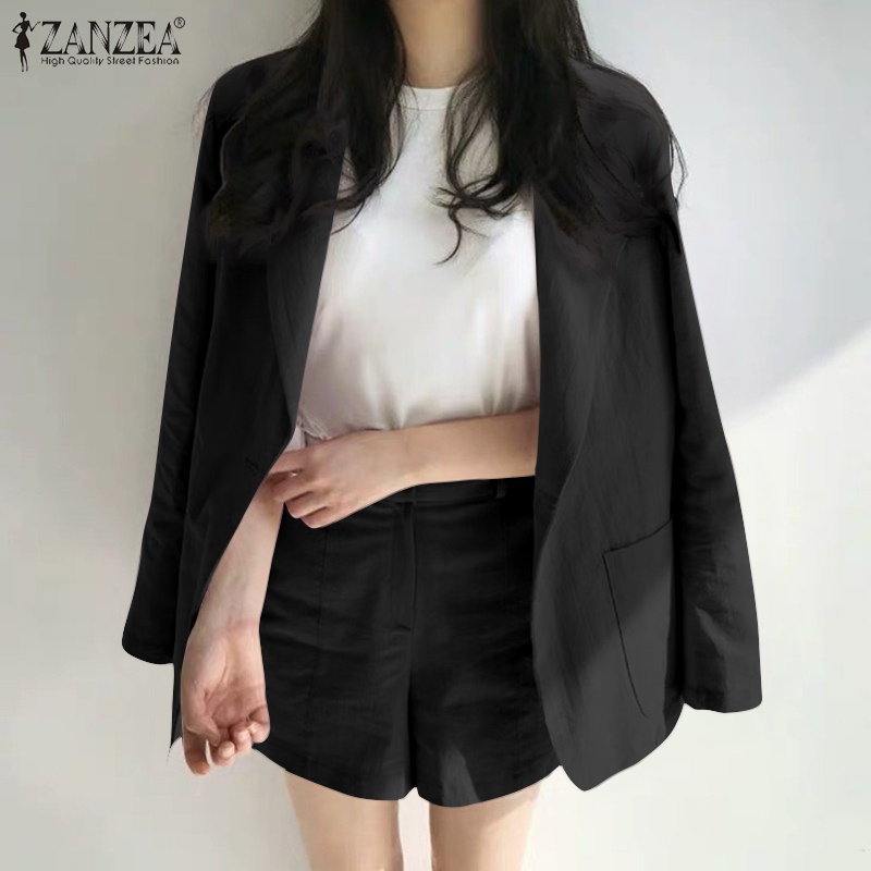 Set đồ ZANZEA gồm áo khoác blazer dài tay + quần short lưng thun thời trang Hàn Quốc cho nữ