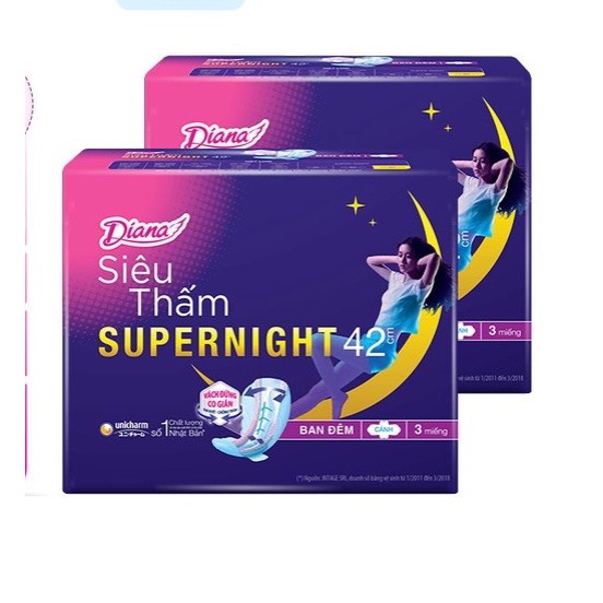 Băng vệ sinh Diana siêu thấm Supernight 42cm 3 miếng/hộp