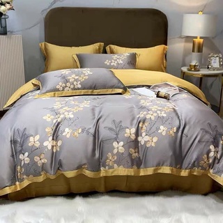Set 3m Vải TENCEL 60s Hoa vàng Nền ghi