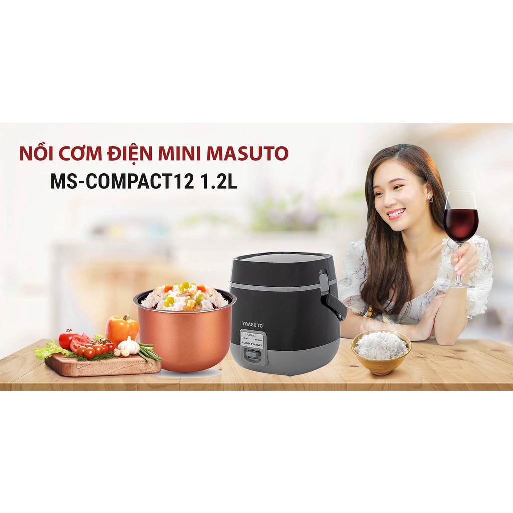 Nồi cơm điện mini MASUTO MS - compact12 lòng niêu 1,2l có thể nấu 2-3 người ăn