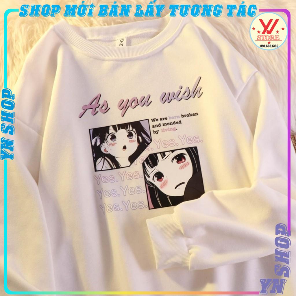Áo thun tay lỡ nữ  Anime Nhật bản As You wish form rộng unisex ,Áo sweater tay dài nữ chất cotton