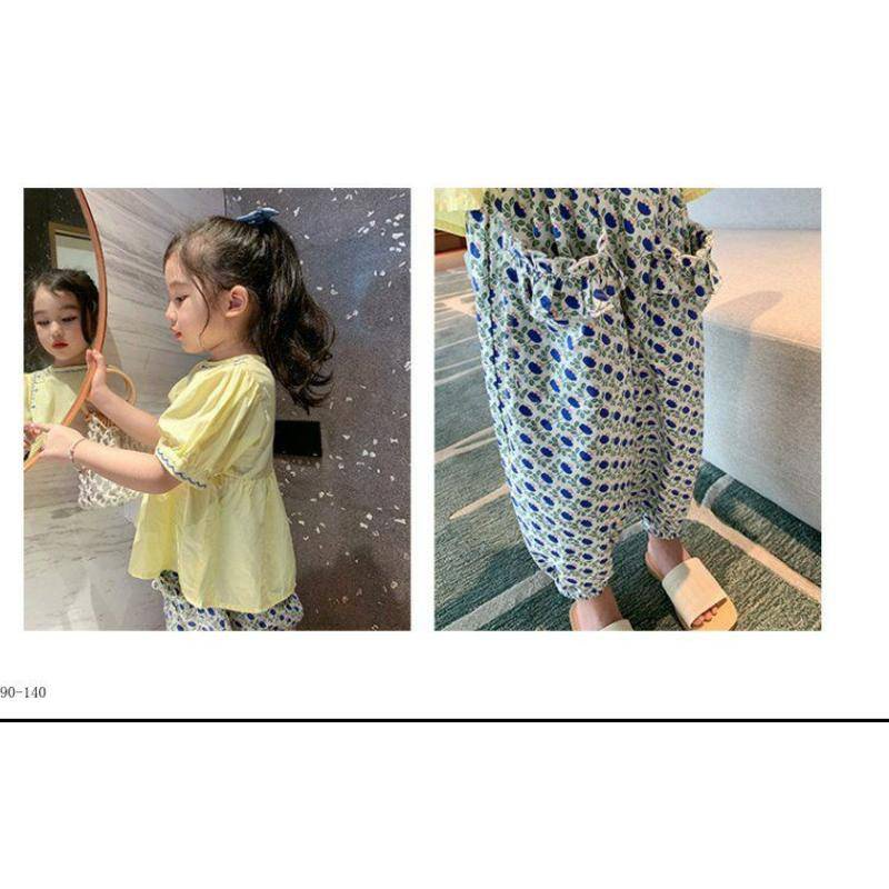 Set áo ngắn tay + quần dài phong cách Hàn Quốc Phương Tây thời trang mùa hè cho bé gái