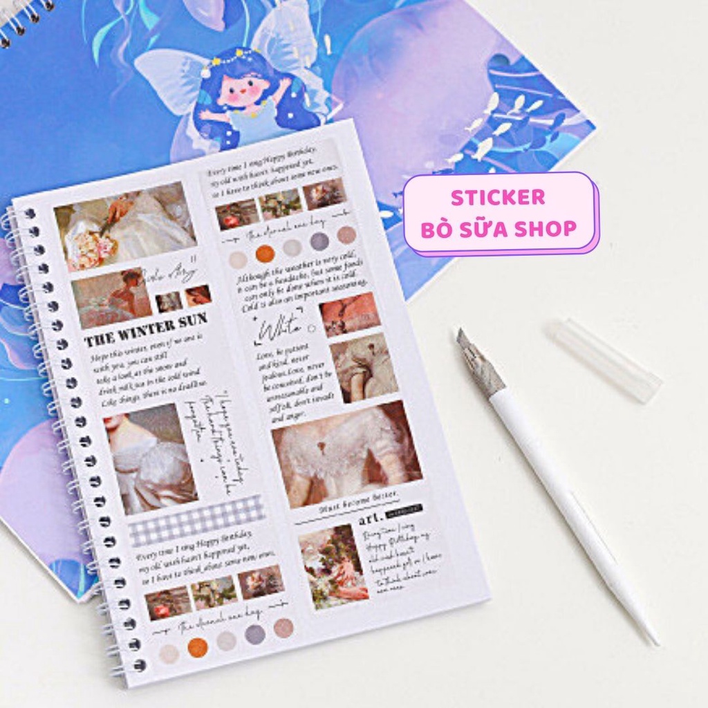 Sổ trống lưu trữ sticker 30 tờ A5 A4 gáy lò xo - Tặng kèm dụng cụ dán Stickerbosuashop