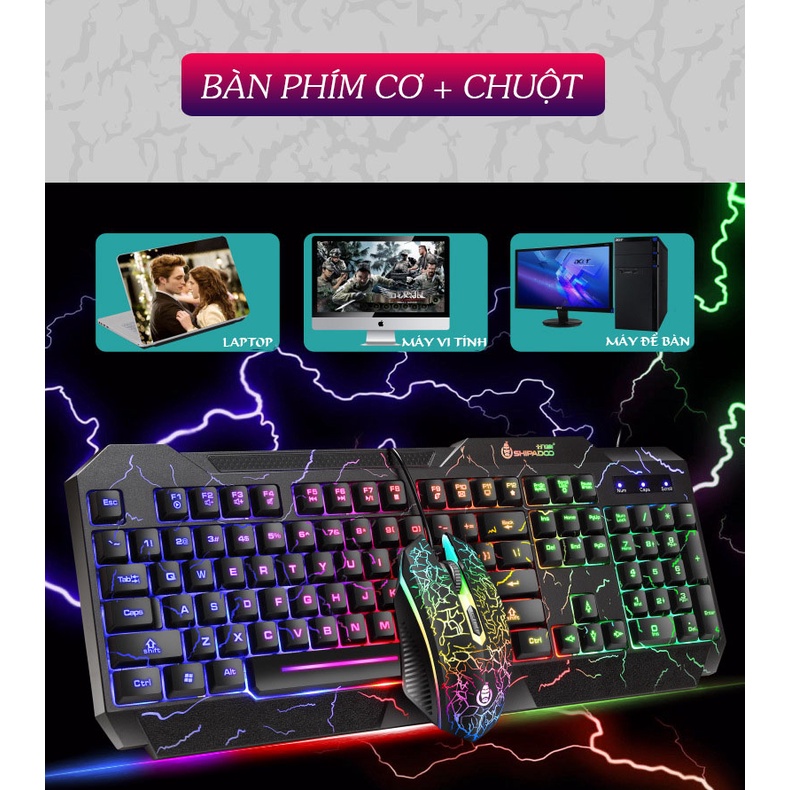 Bàn Phím Cơ + Chuột Gaming, Bàn Phím Gaming D620 Và Chuột Có Đèn Led 7 Màu Cao Cấp