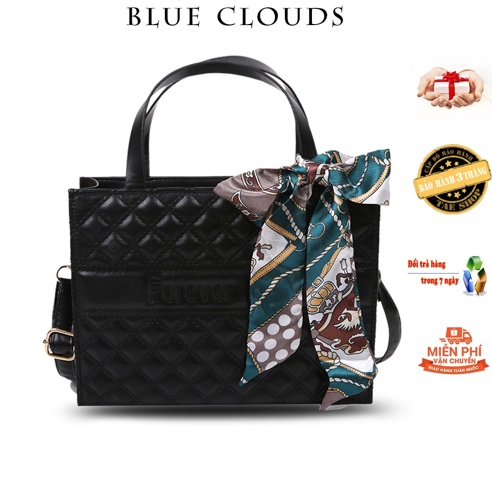 Túi xách nữ túi đeo chéo BLUE CLOUDS ô trám nơ lụa vải phong cách - TXN59