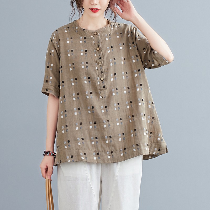 (SM014-Có ảnh thật) Áo sơ mi nữ bigsize chất thô đũi mát mẻ họa tiết trẻ trung (size M - 2XL fit 40 đến 90kg)