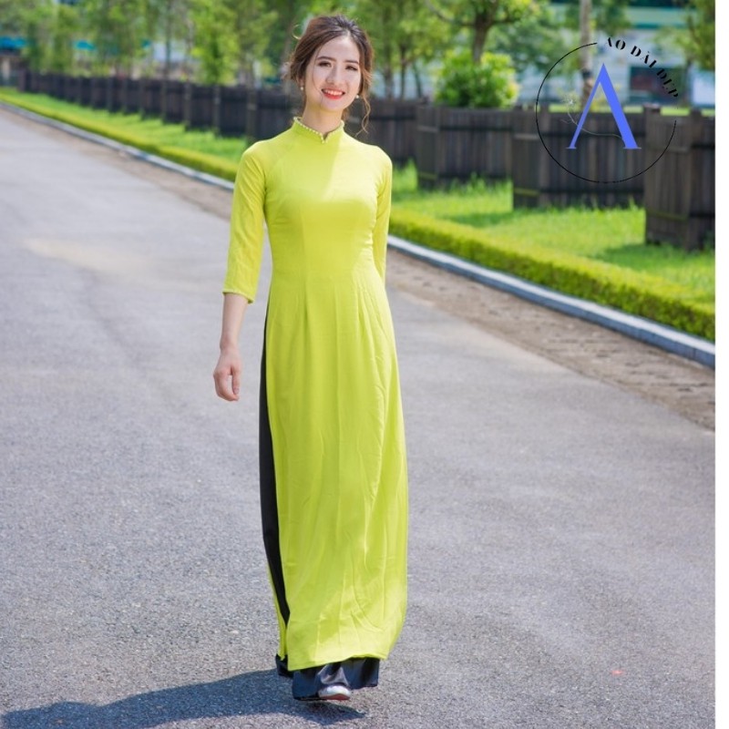 Áo Dài Truyền Thống - Áo Dài Trơn Chất Liệu Chiffon Màu Xanh Cốm ADV11