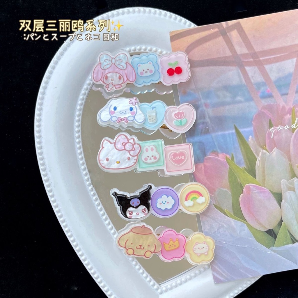 SANRIO Kẹp Tóc Hai Lớp Trong Suốt Họa Tiết Kuromi Bangs