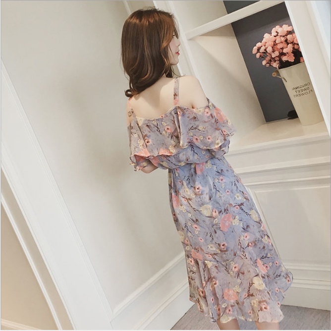 {video} Váy nữ trễ vai hoa nhí phong cách vintage bánh bèo, Đầm tiểu thư ulzzang dáng xòe dự tiệc Da102
