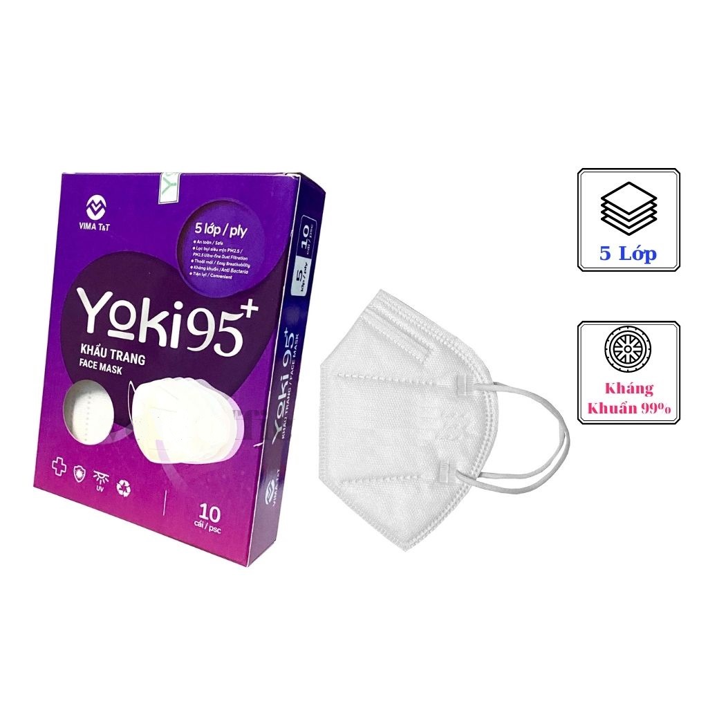 Hộp 10 Cái Khẩu Trang YOKI KN95+ 5 Lớp Kháng Khuẩn Chống Bụi Mịn PM2.5, Khẩu Trang Y Tế Không Van. Kingler 7795