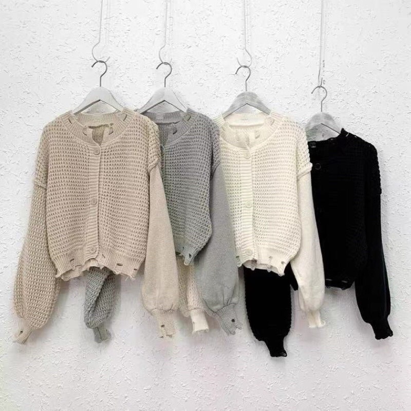 Áo len rách croptop tay dài