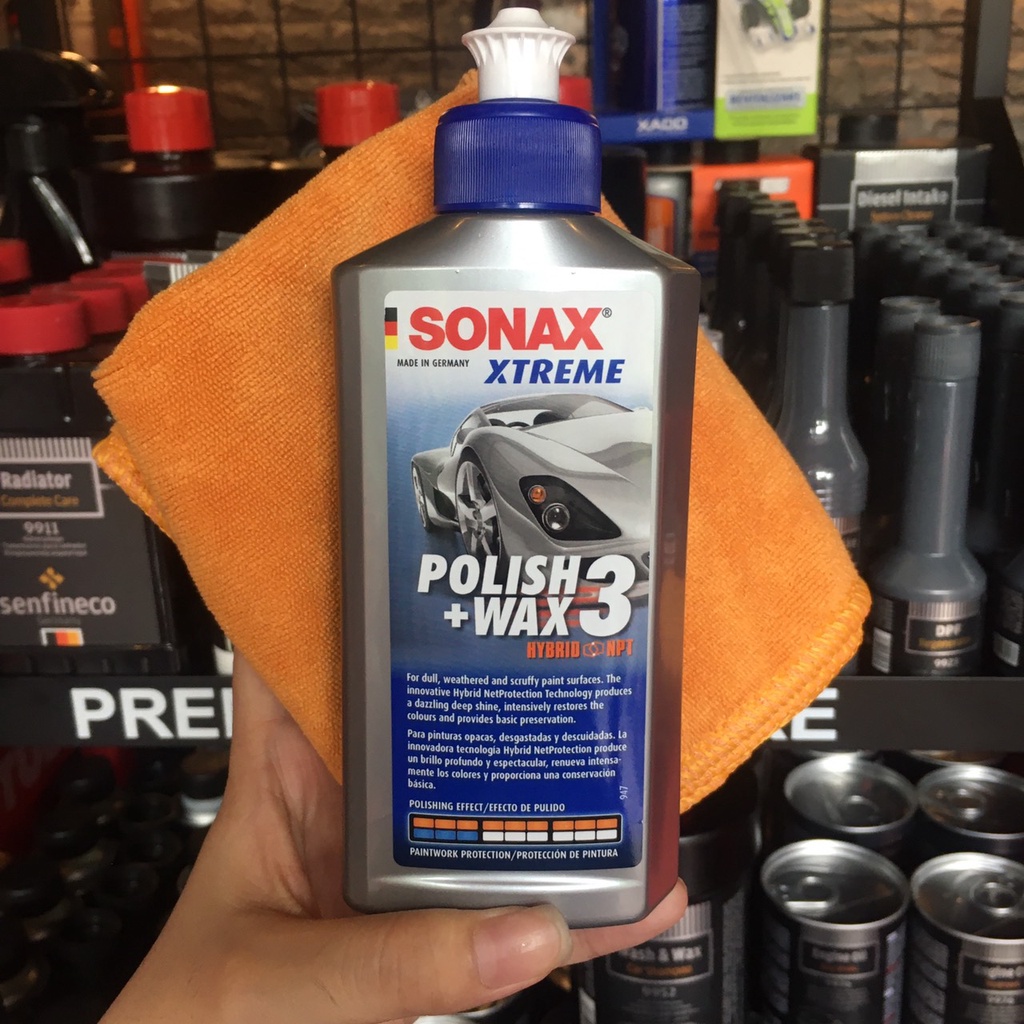 Tặng khăn -Kem đánh bóng, xóa xước quầng sơn xe ô tô, mô tô Sonax xtreme polish &amp; wax 3 250ml Sonax202100 chamsocxestore