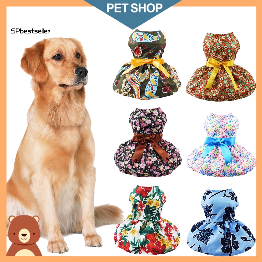 Spbest_đầm In Hoa Nhỏ Vừa Và Lớn Thắt Nơ Trang Trí Cún Cưng Dùng Làm Đạo Cụ Chụp Ảnh