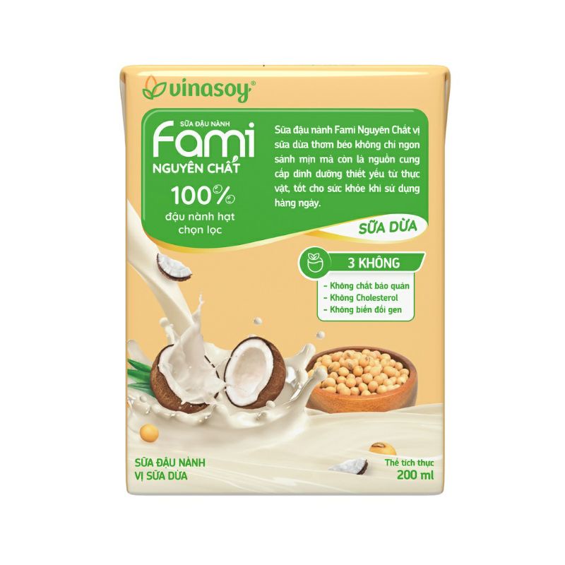 Lốc 6 hộp sữa đậu nành Fami nguyên chất vị sữa dừa 200ml