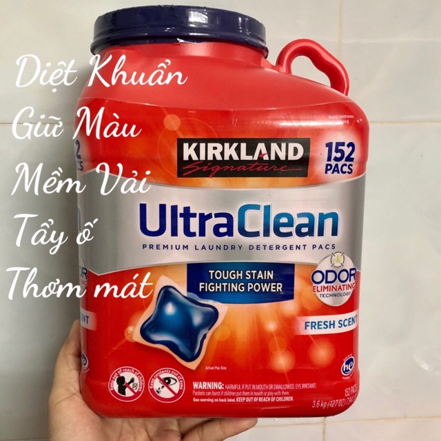Thùng 152 Viên giặt Kirkland UltraClean Mỹ + Giặt Xả Giữ Màu Khử Mùi + Thơm mềm vải