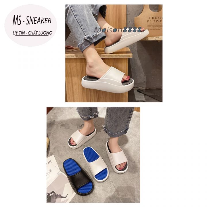 Dép bánh mì đế cao 5cm, dép quai ngang cao su Eva cao cấp không thấm nước, size từ 36-44, hottrend 2021, MS Sneaker