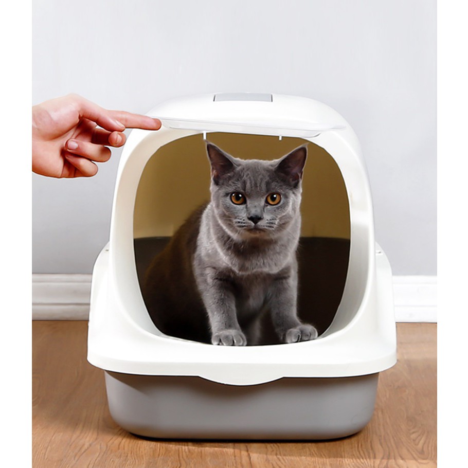 cat box Nhà vệ sinh cho mèo (thế hệ mới nắp gập) loại hộp kín cửa rất rộng, cho mèo đến 7kg (tặng xẻng xúc cát mèo)