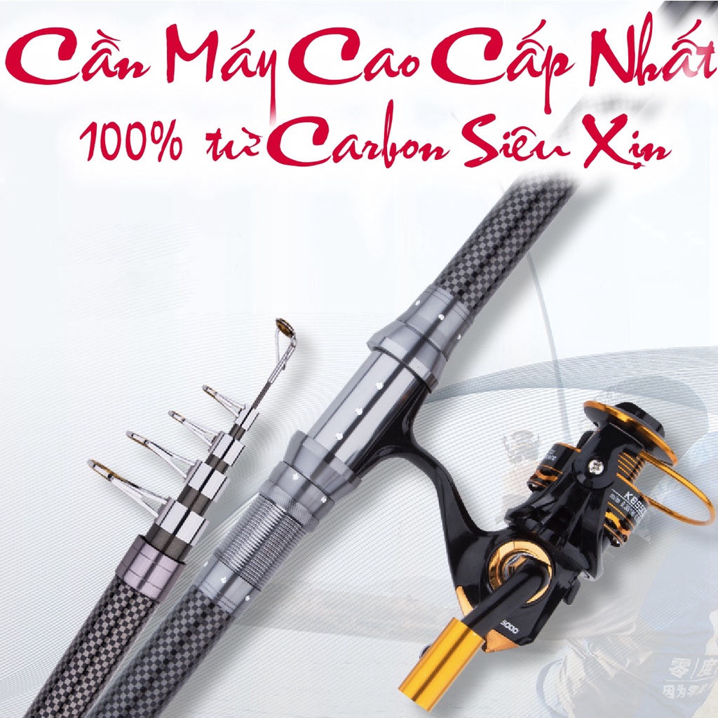 Cần câu máy Rút Gọn CAO CẤP - SIÊU CARBON 100% ☆ SIÊU KHỎE - SIÊU BỀN ☆ Câu xa bờ, câu iso, câu lăng xê, câu lục...