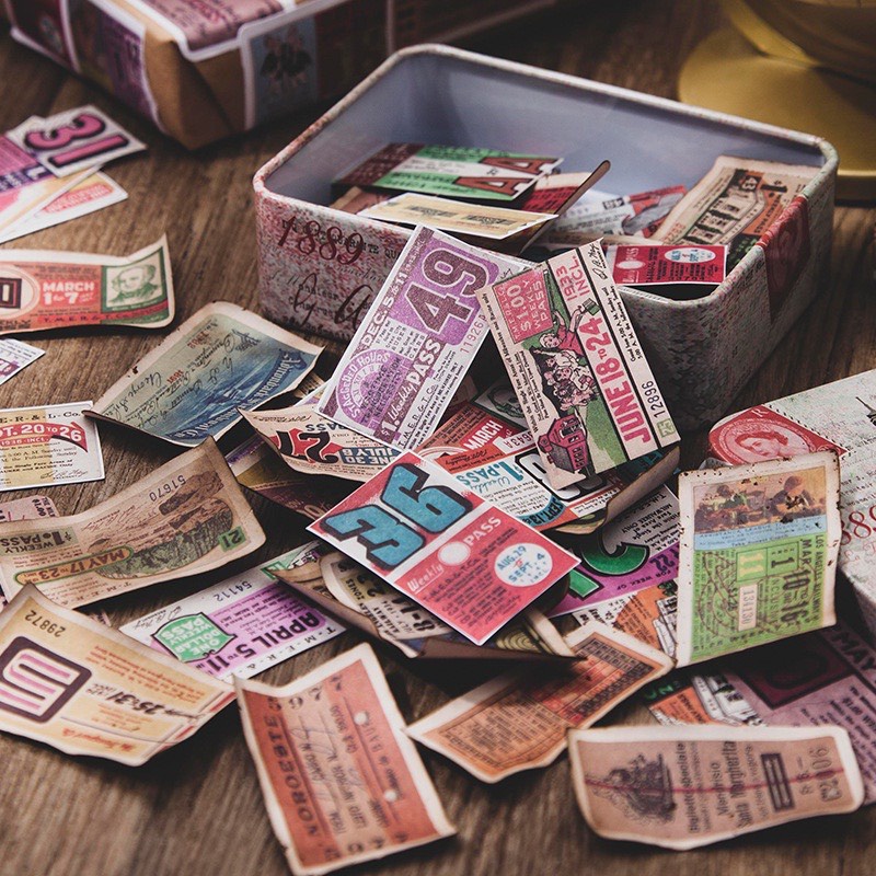[HD34] Bộ 45 hình dán sticker Tem Dán phong cách Retro trang trí sổ tay DIY