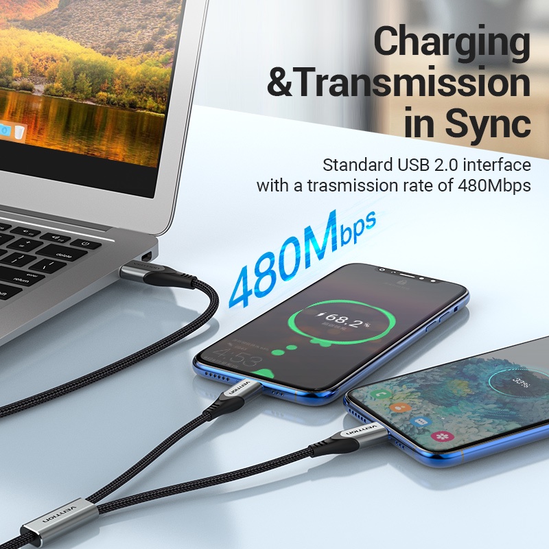 Dây Cáp Dữ Liệu VENTION Chuyển Đổi Chui Cắm USB 2.0 Sang Chui Cắm Type C 2 Trong 1 Dành Cho Huawei